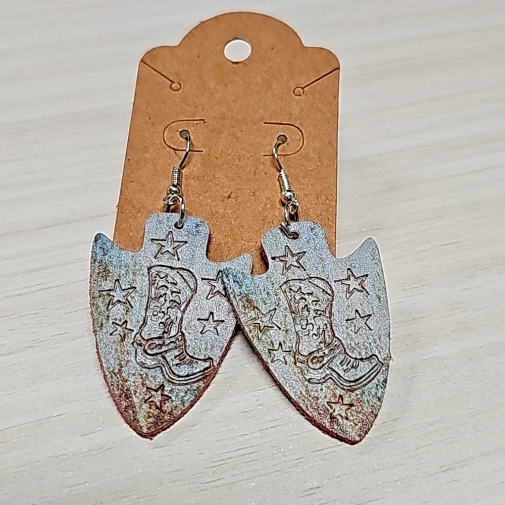 Leather cowboy boots embossed earring